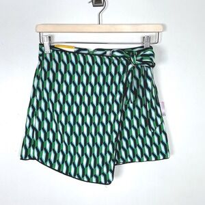 Diane Von Furstenberg Green Geometric Print Wrap Mini Skort XXS‎